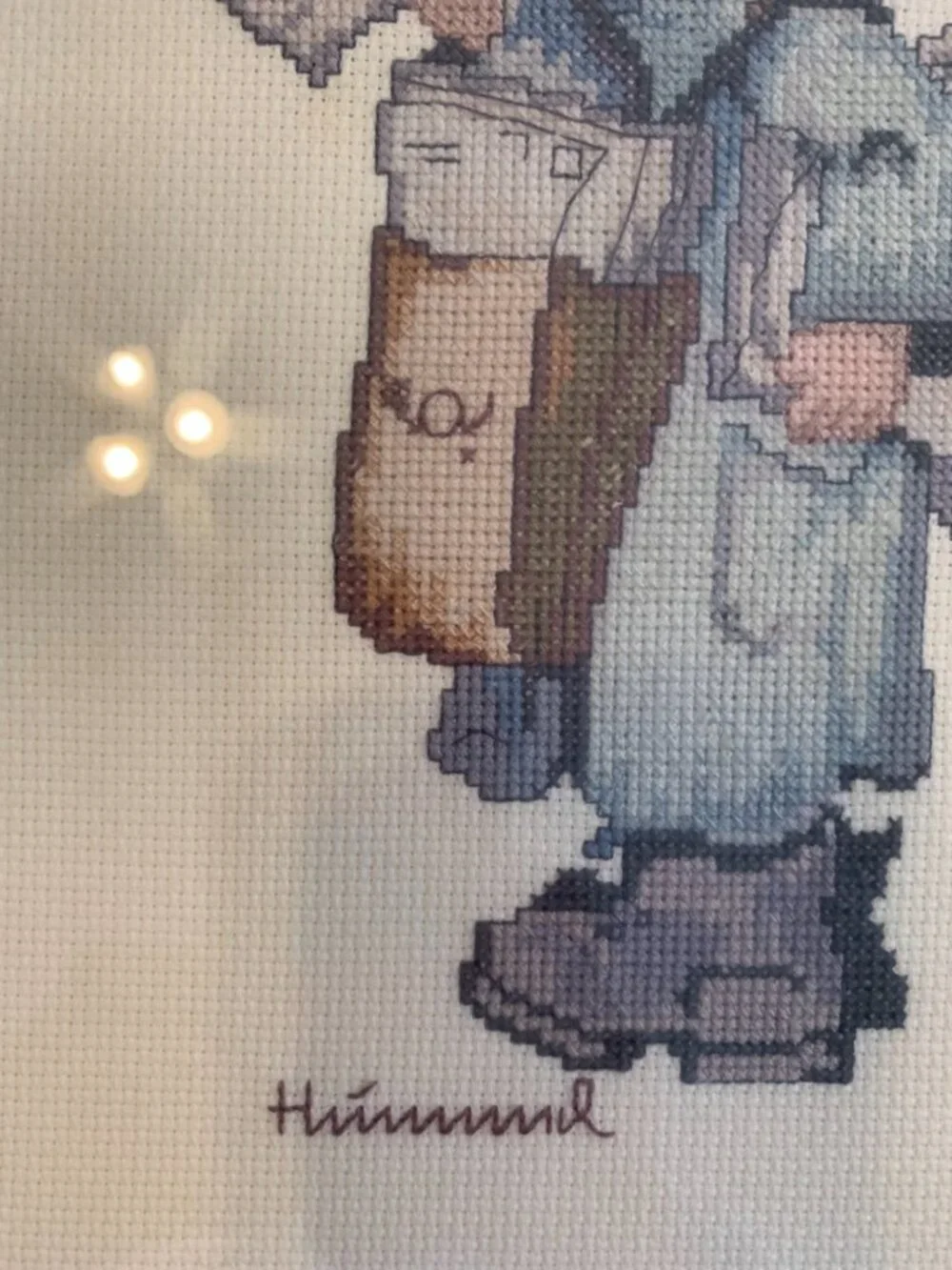 Framed Hummel-Inspired Cross-Stitch Art Of Mail Carrier With Letters 16